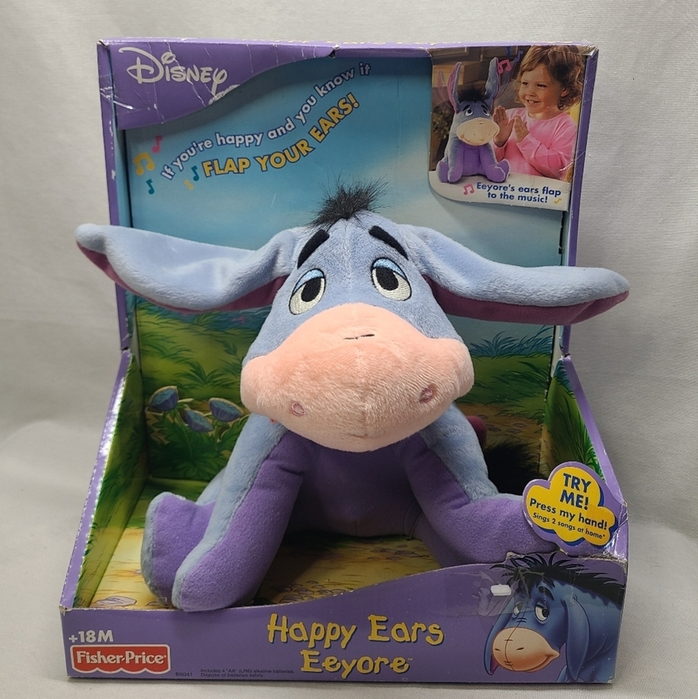 Disney Happy Ears Eyeore, Talking Plush, Fisher Price, 2002 Original Box